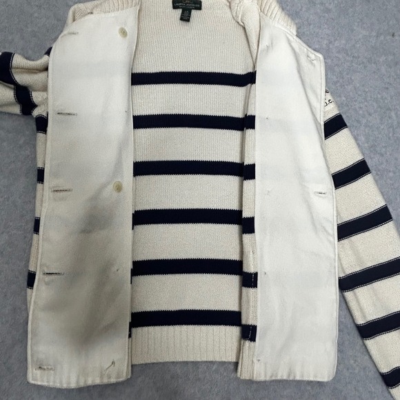 LRL Ralph Lauren Nautical Stripe Double Breasted Cardigan L 100% Cotton Preppy - Picture 9 of 11